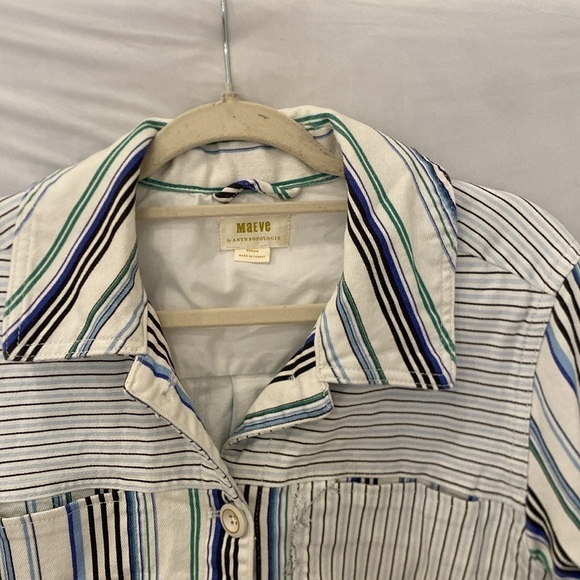 Maeve by Anthropologie Denim Shirt Jacket White Blue & Black Stripes medium - Picture 6 of 8